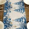 Merry Christmas Blue Xmas Tree Linen Table Runner Party Decor Winter Xmas Ball Kitchen Dining Table Runners Christmas Decoration