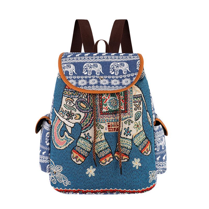 

Yunnan Embroidered Elephant & Cat Canvas Backpack - Women s Ethnic Style Travel Bag