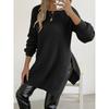 Women's Autumn Winter New Pullover Sweater Round Neck Split Knitted Casual Sweater
