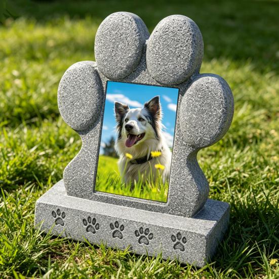 Imitation Stone Pet Tombstone with Paw Print Photo Frame Weather-Resistant Resin Memorial Stone for Dogs And Cats Engraved Base for Custom Pet