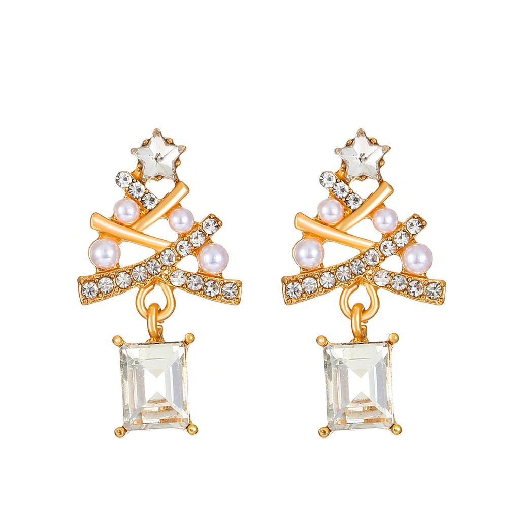 Glitter Rhinestone Stud Earring For Women Creative Christmas Tree Shaped Dangle Earring Exquisite Jewelry Accessory Xmas Gifts