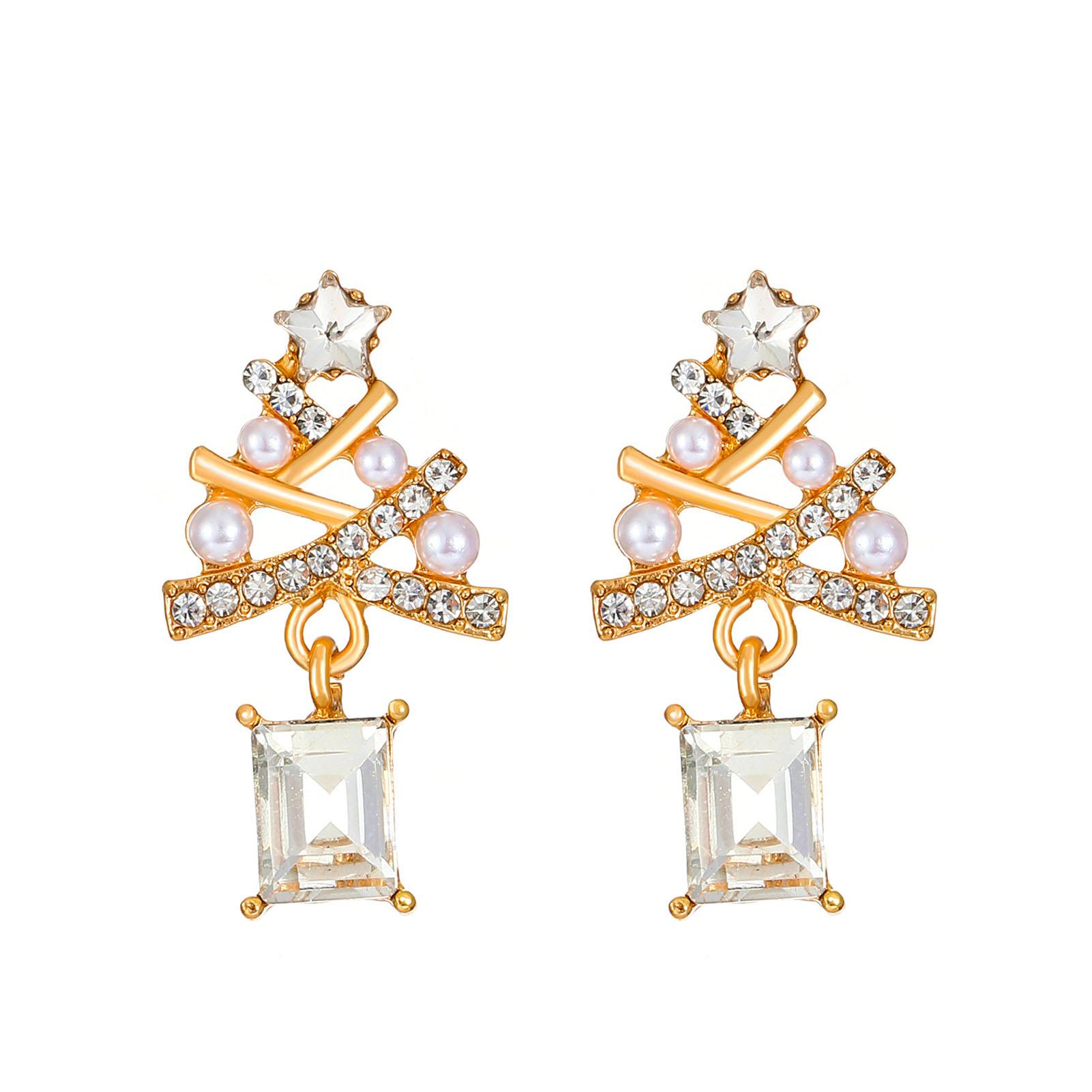 Christmas Tree Dangle Earrings For Women Shiny Rhinestone Star Pendant Earring 2026 New Year Party Jewelry Gifts for Girls