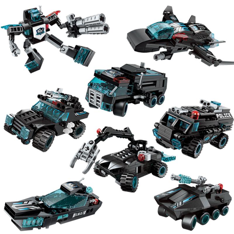 8 In 1 Police Station Command Truck Model Building Blocks City Helicopter Bricks Kit Educational Toys for Children
