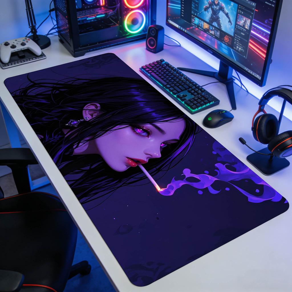 Gothic Anime Girl Mouse Pad XXL Gaming Mousepad with AntiSlip Base Extended Gaming Keyboard Mat with Dark Art Design