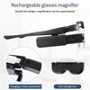 Wiederaufladbare Kopflupenbrille, wiederaufladbare USB-beleuchtete multifunktionale Vergrößerungsbrille zum Lesen und Reparieren von T