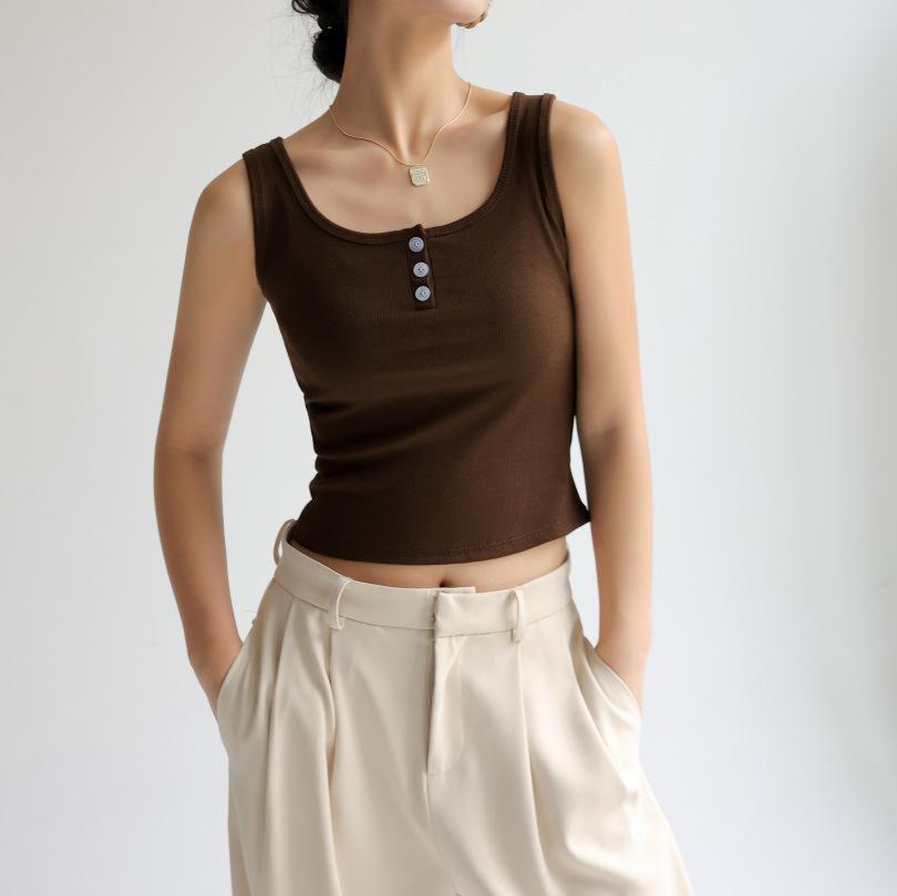 Q design niche threaded outerwear short top summer inner layer, sleeveless Korean camisole sexy tank for women's Instagram