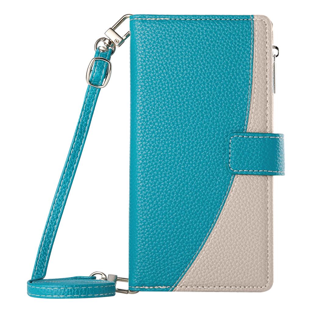 For Samsung Galaxy A26 5G Case Zipper Wallet Color Splicing Leather Flip Phone Cover with Straps