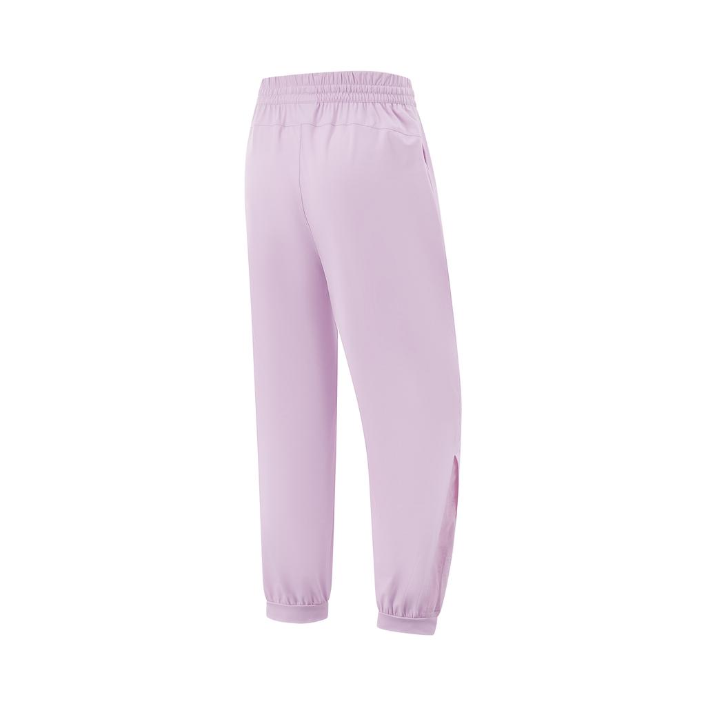 Li Ning Fitness Series Casual Simple Solid Color Tapered Drawstring Knitted Sports Pants Women bottoms Twilight-Purple AKYV014-3