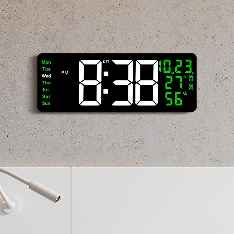 Modern Digital Wall Clock With Led Display And Temperature Humidity For Living Room And Office