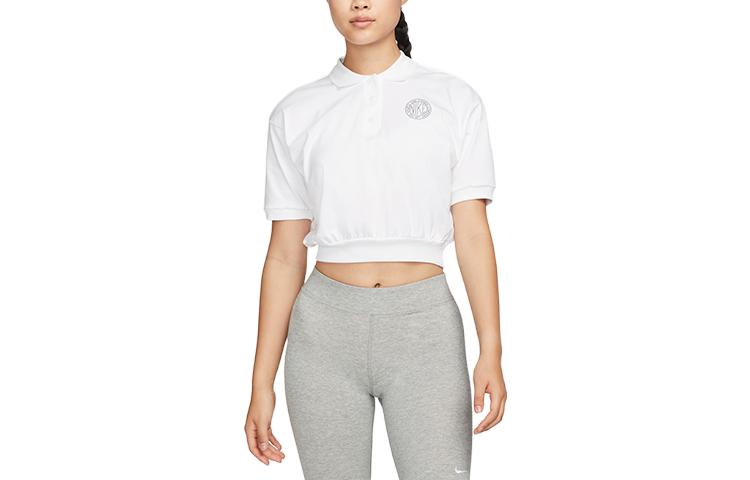 Nike T Shirts Women s White Lapel Moderate Cinched Waist DN4961-100 XS