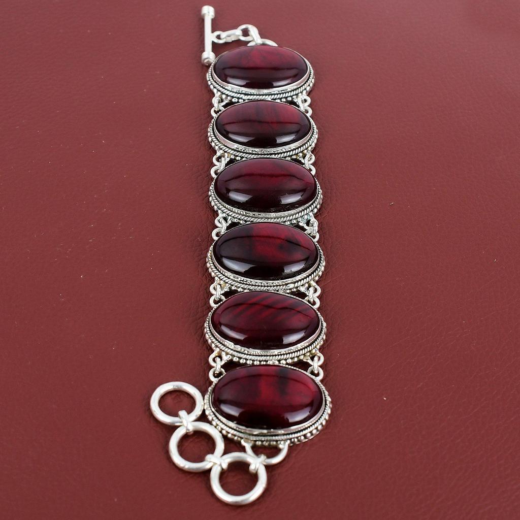 Red Fire Labradorite Bracelet 925 Sterling Silver Bracelet Gemstone Jewelry Handmade Vintage Bracelet Adjustable Chain Bracelet Gift For Dad