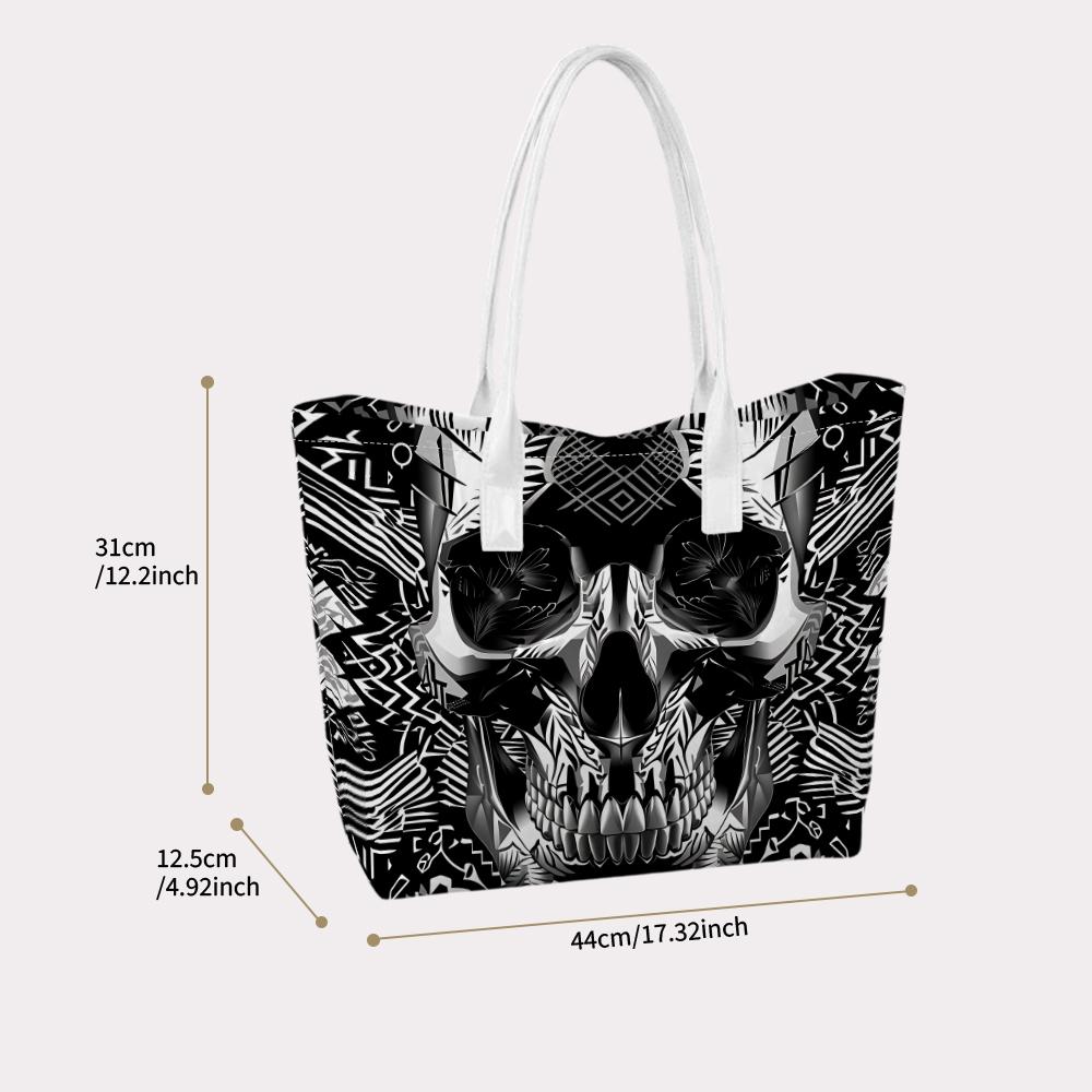 Geometric Skull Print Tote Bag Fashion Large Capacity Casual Shoulder Bag for Daily Use