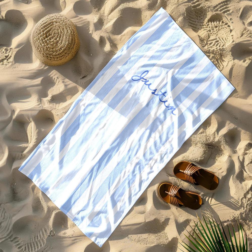 Personalized Striped Beach Towel Custom Name/Logo Oversized Microfiber Towel Summer Party Gift for Beach Swimming Bath Sports