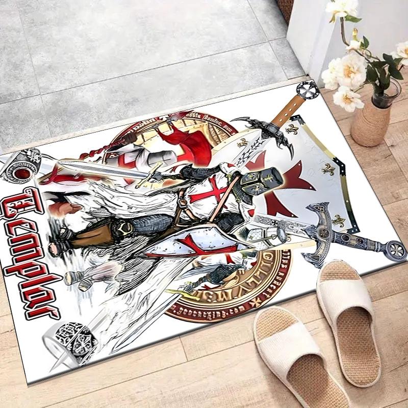 Cross Templars Knight Polyester Carpet, Soft Indoor Mat for Office Chair, Living Room, Computer Desk - Decorative Home Office Rug Design