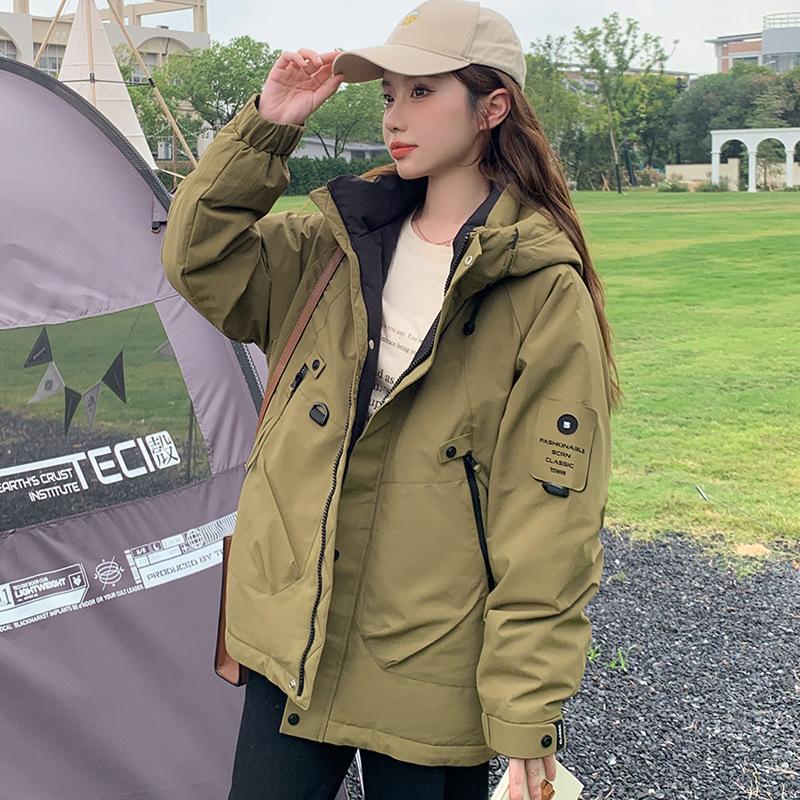 2025 Fall/Winter New Jacket Women's Windproof Outdoor Down Cotton Jacket Women's Casual Hooded Armband Cotton Jacket