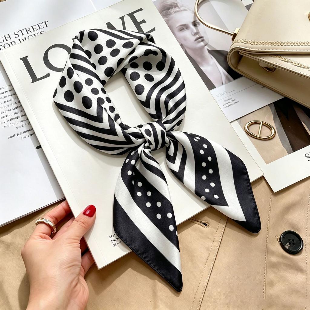 Spring and Autumn thin flight attendant occupation small scarf headscarf small square scarf female foreign style literary Korean versatile cartoon sil