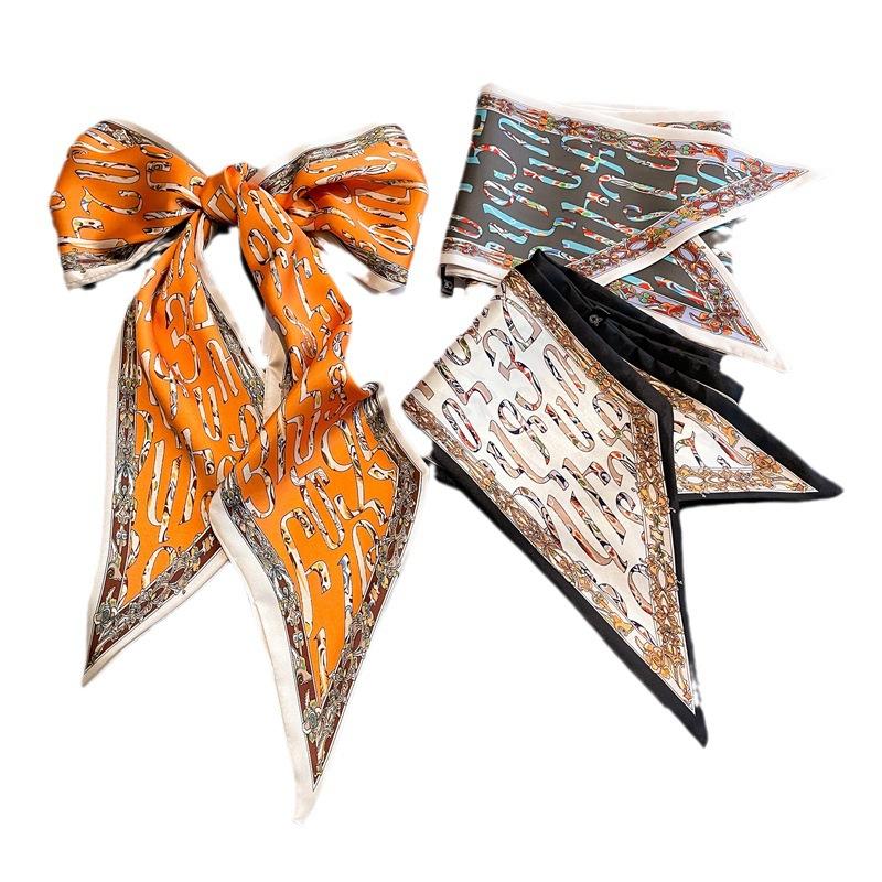 Korean Thin Narrow Ribbon Angled Scarf With Temperament Fashionable Women's Headscarf Small Decoration Versatile Spring Autumn
