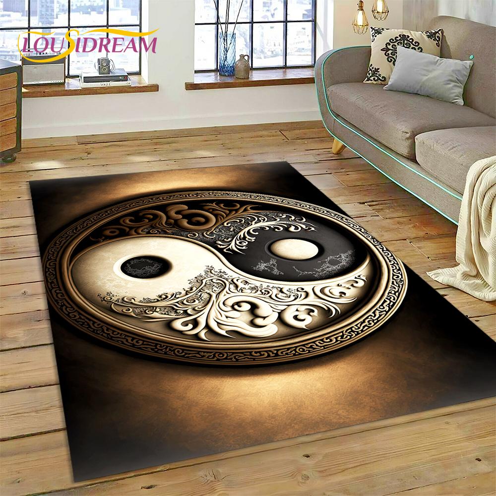 HD Nature Yin Yang 3D Chinese Tai Chi Bagua Rug Carpet for Living Room Bedroom Decor,Non-slip Decoration for Sofa Doormat Gift