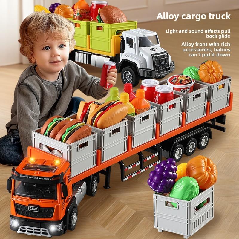 Alloy Transport Truck Toy Set For Kids With Lights And Sound For Playroom Fun