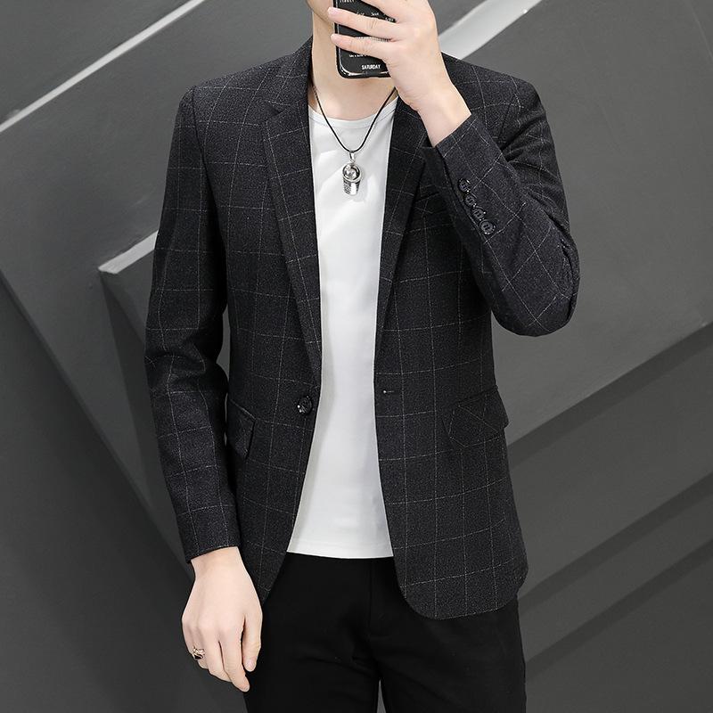 Men s Casual Lightweight Checkered One Button Notched Lapel Blazer M серый