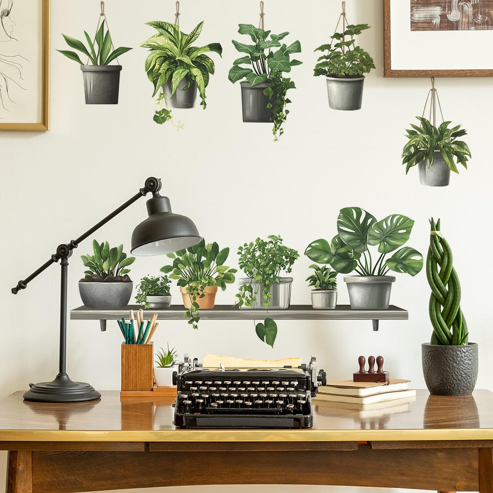 Hanging Basket Greenery Hanging Bedroom Living Room Home Background Landscaping Decoration Wall Stickers