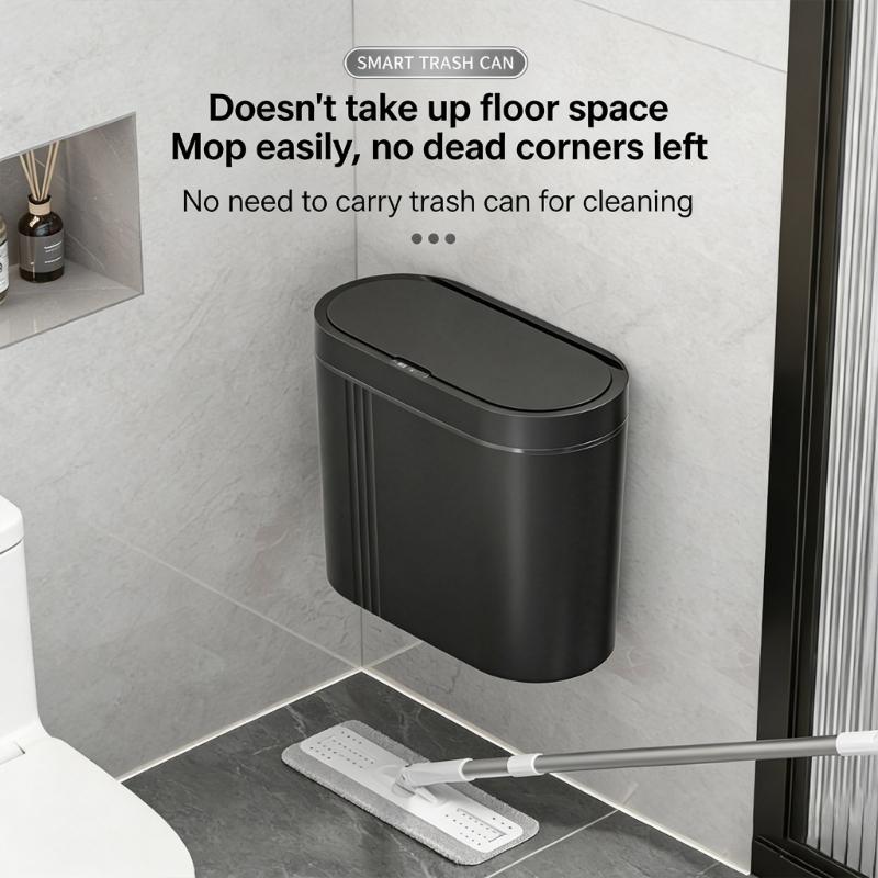 Pattumiera a Sensore Automatico da Parete per Bagno Cucina Chiusura Silenziosa Montaggio a Parete Plastica