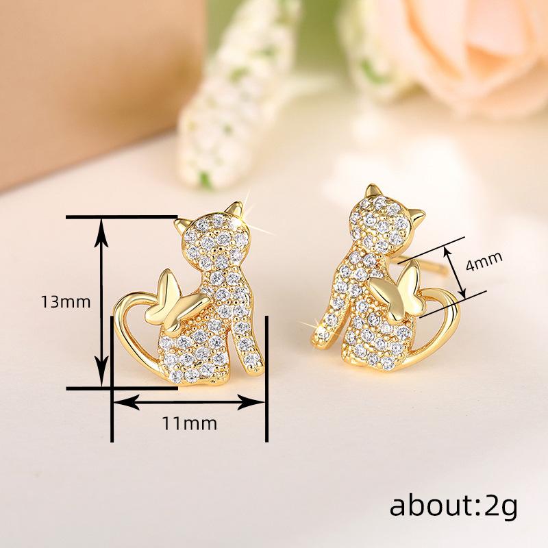commuting versatile cat earrings, cute kitten butterfly exquisite earrings, Korean version of temperament earrings for women