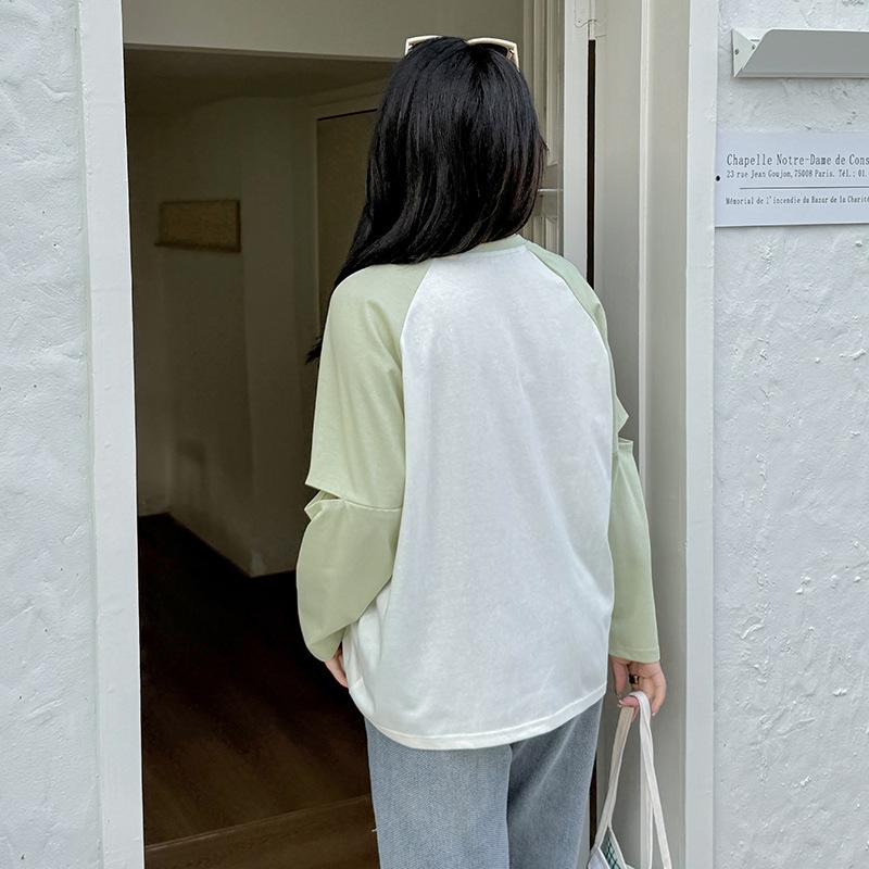 Large Size Women's Casual Shoulder Sleeves Contrasting Color Letter Loose T-shirt Spring Lazy and Thin Top 12