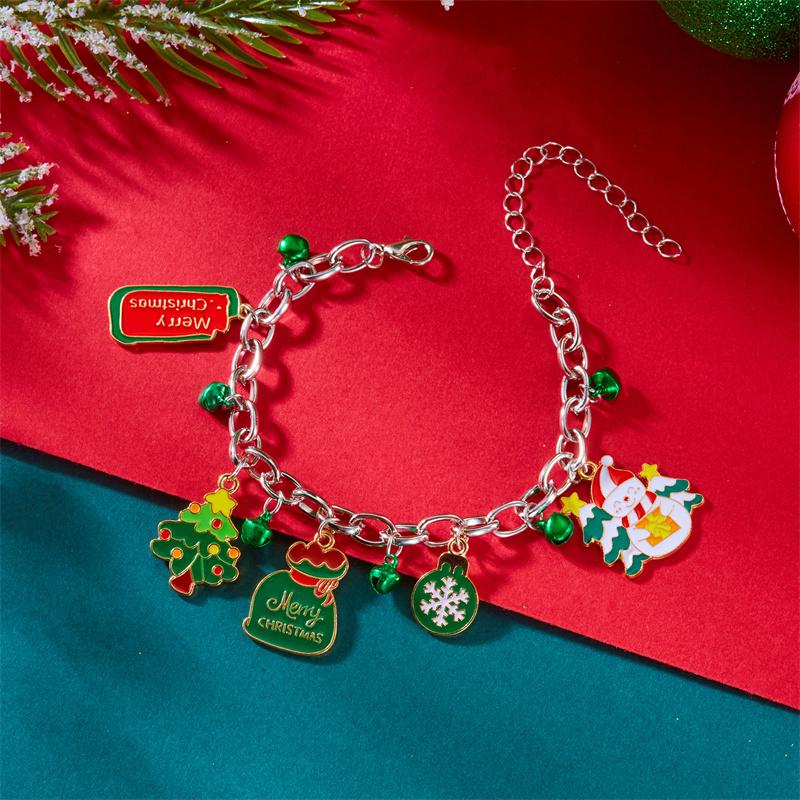 Merry Christmas Metal Chain Bracelet For Women Men Santa Claus Xmas Tree Snowflake Elk Snowman Bangles Girl Party Jewelry Gifts