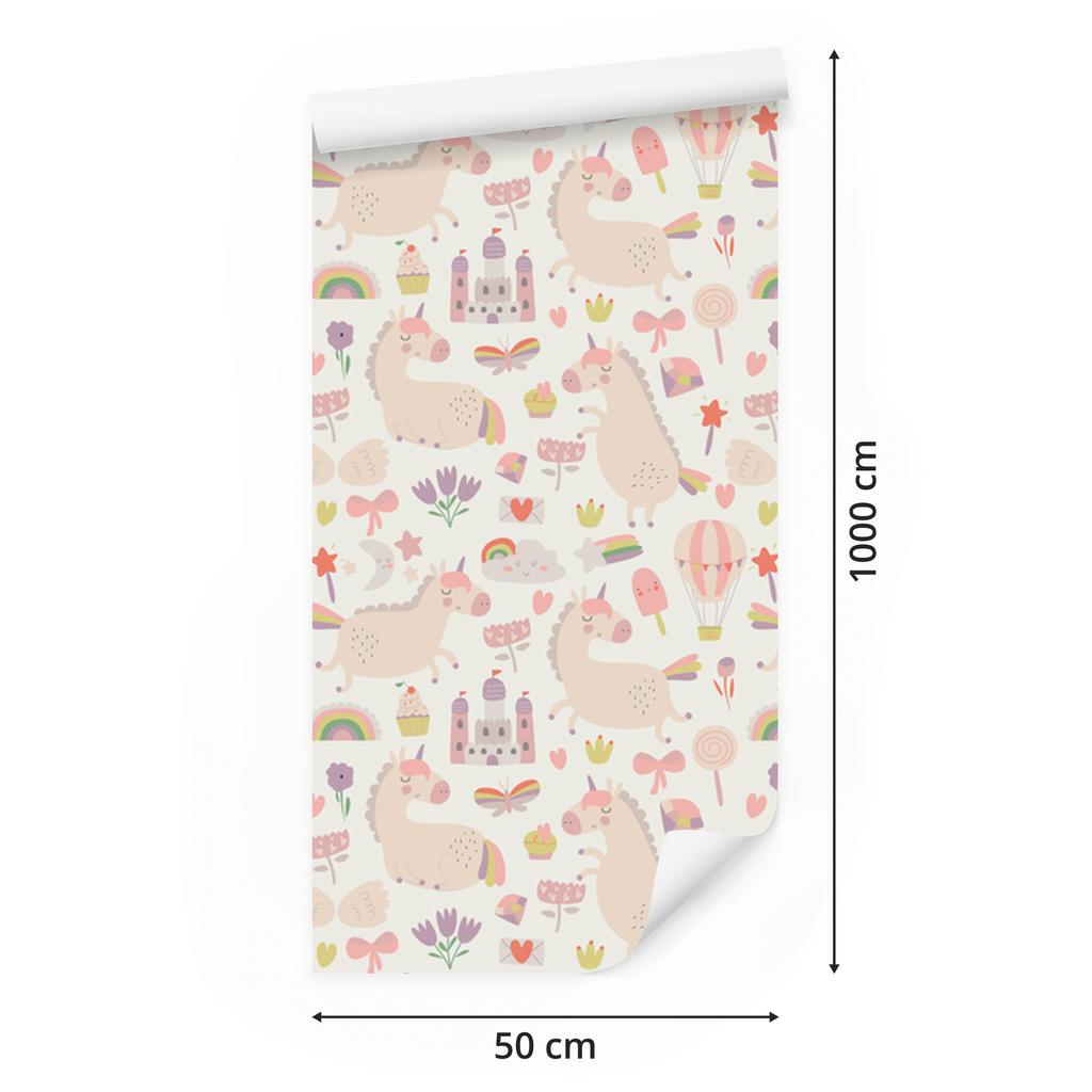 Wallpaper Unicorns, Sweets and Plants for Living Room and Bedroom 50x1000