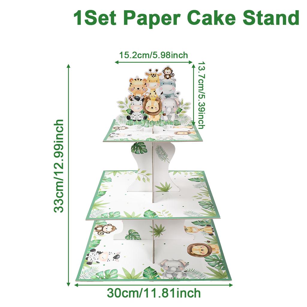 Jungle Animal Square Cake Stand Wild One Birthday Party Decor Kids Favors Gift Dessert Holder Jungle Safari Baby Shower Supplies
