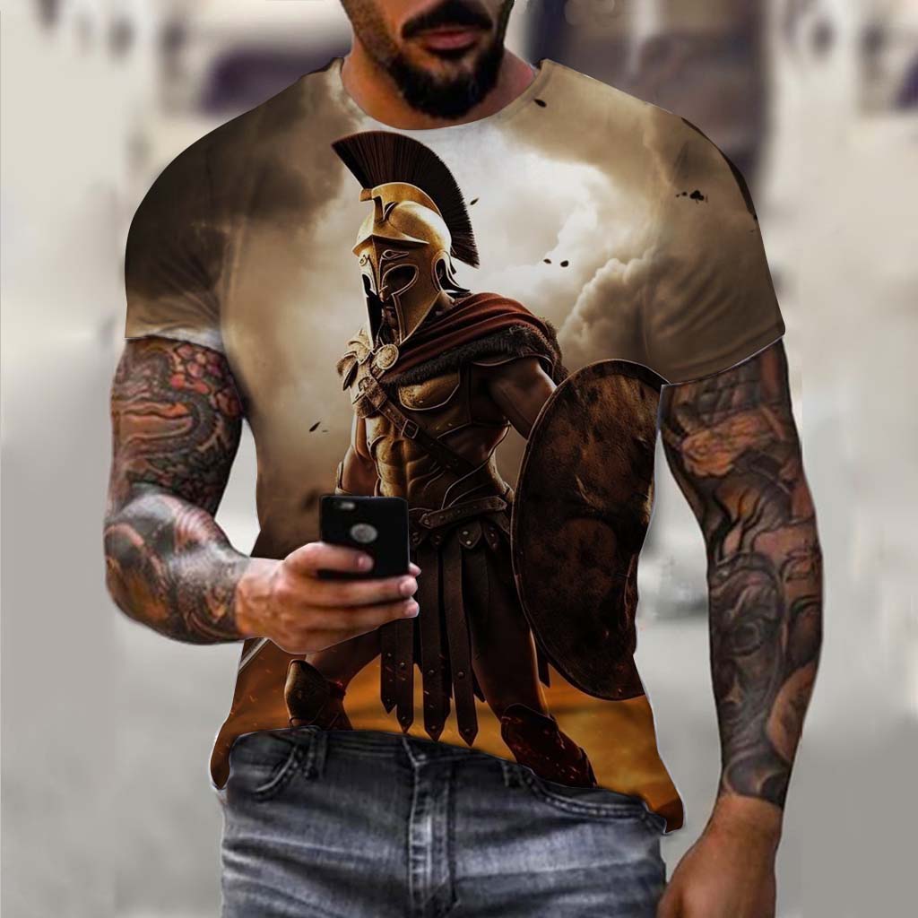 Spartan Warrior Pattern 3D Printed Men's T-shirt Summer Fashion Casual Street Wear Nostalgic Retro Style Short Sleeve Clothing