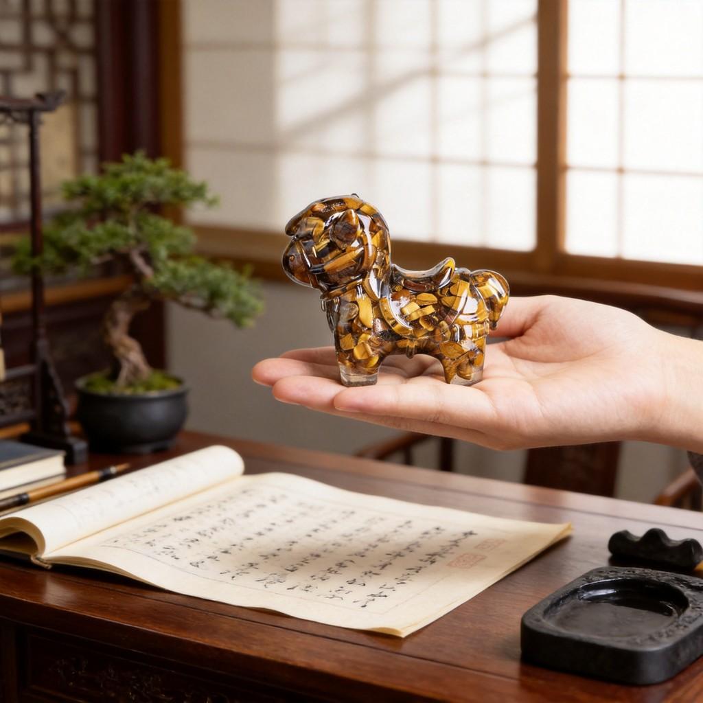 Resin Animal Ornament With Water Crystal Fill For Office Desk And Wealth Enhancement