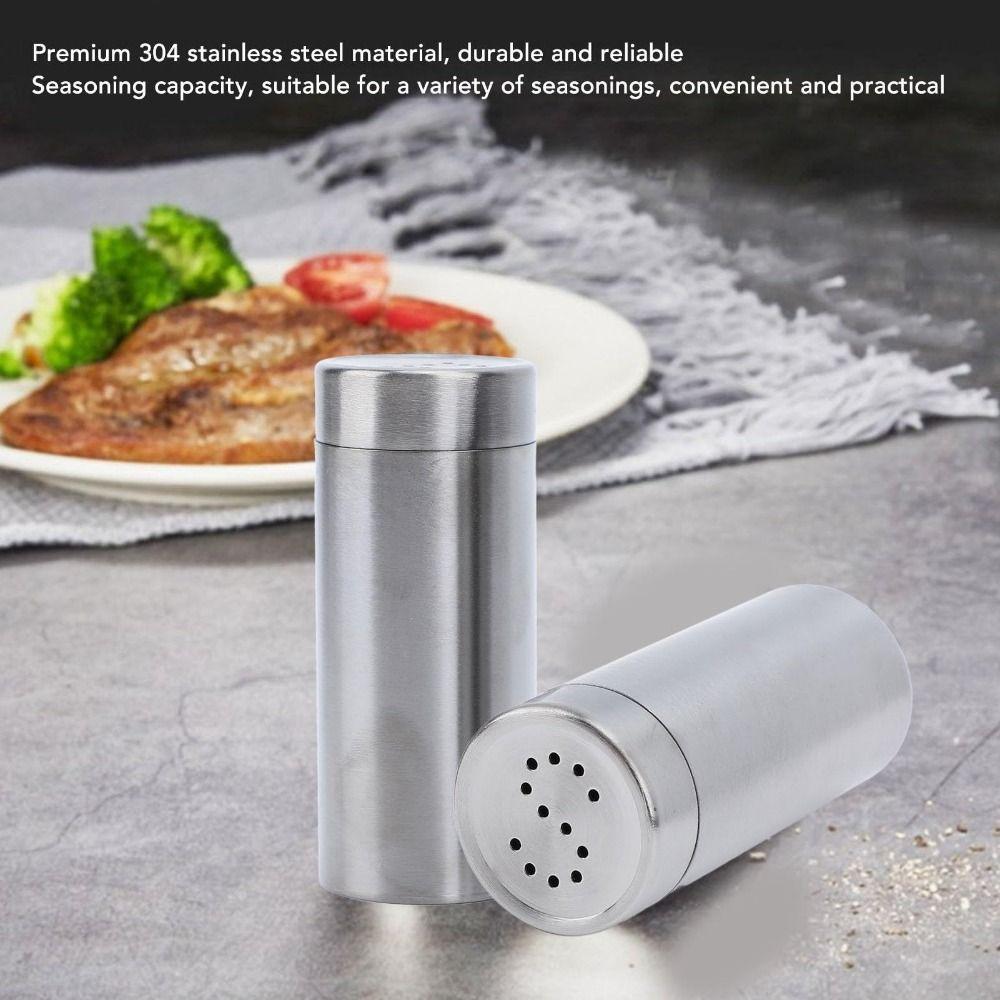 2Pcs Stainless Steel Salt Pepper Shaker Shaker Lids Dredge Shaker Seasoning Bottles  Dining Table