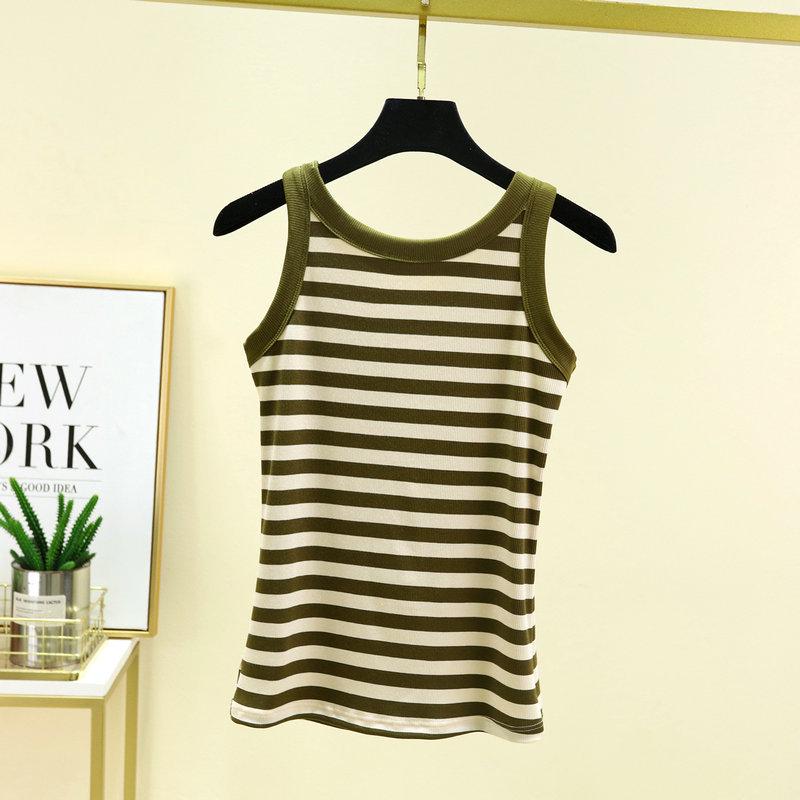 Women's Black & White Striped Modal Cotton Camisole Vest - Sleeveless Top for Spring/Summer 2024.