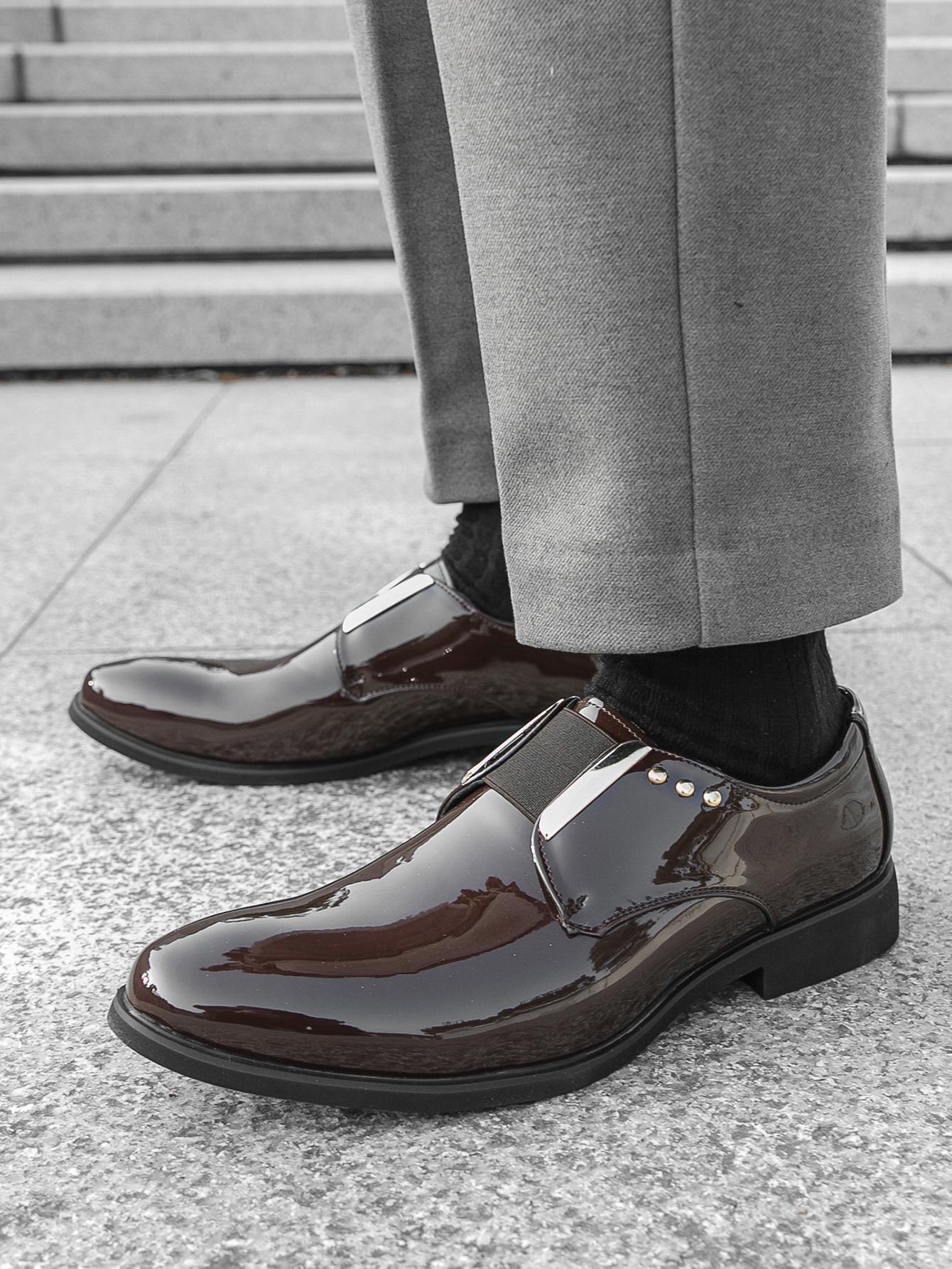 

Мужские лоферы из лакированной кожи, индивидуальность, формальная деловая обувь, заостренный носок, свадебное платье, обувь для выпускного вечера, большие размеры EU:46 коричневый