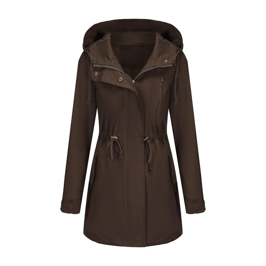 2022 Women's Plus Size Cotton Hooded Windbreaker - Spring/Autumn Loose Solid Color Coat