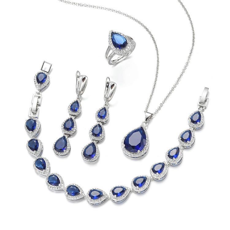 Water Drop Long Necklace Earrings Ring Bracelet Jewelry Set Fashion Zircon Jewelry Set