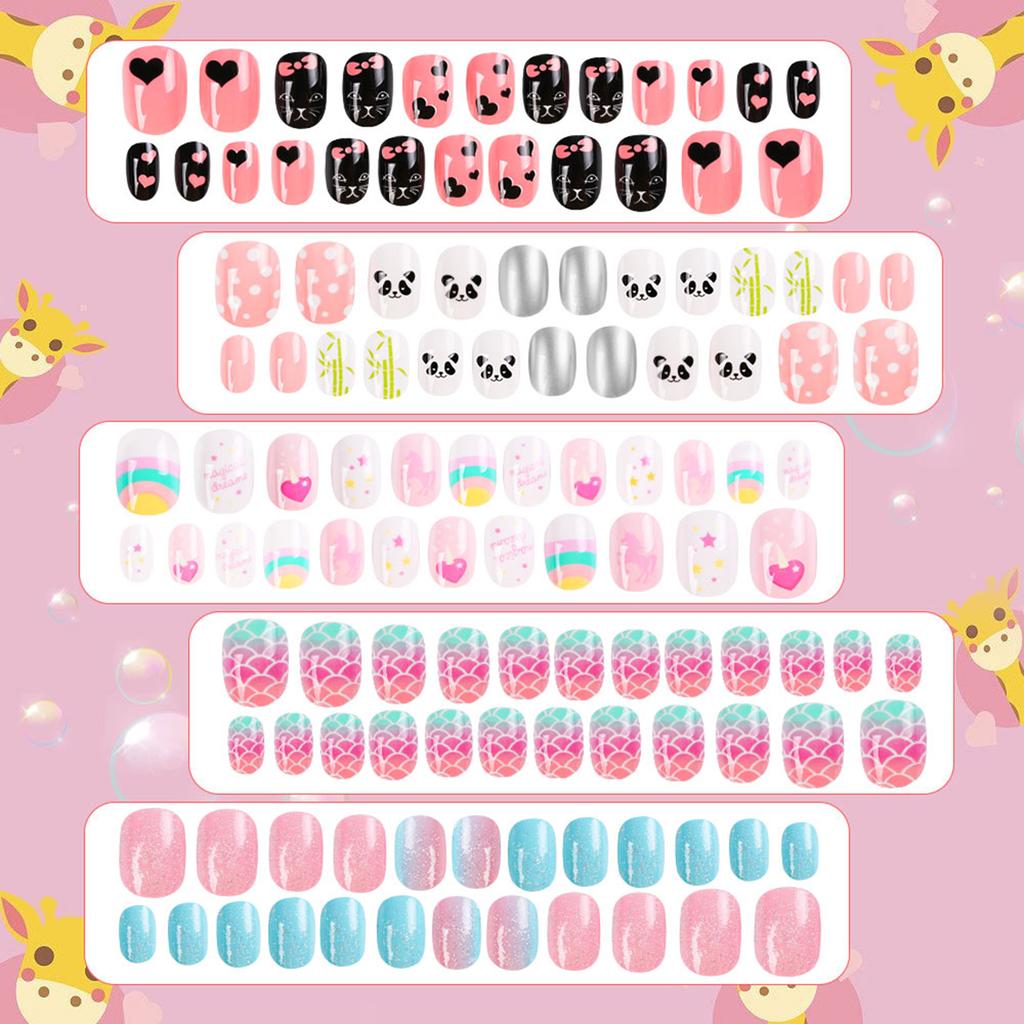 120Pcs Set Cute False Nails Full Cover Nail Tips for Children DIY Nail Art Kids Gift
