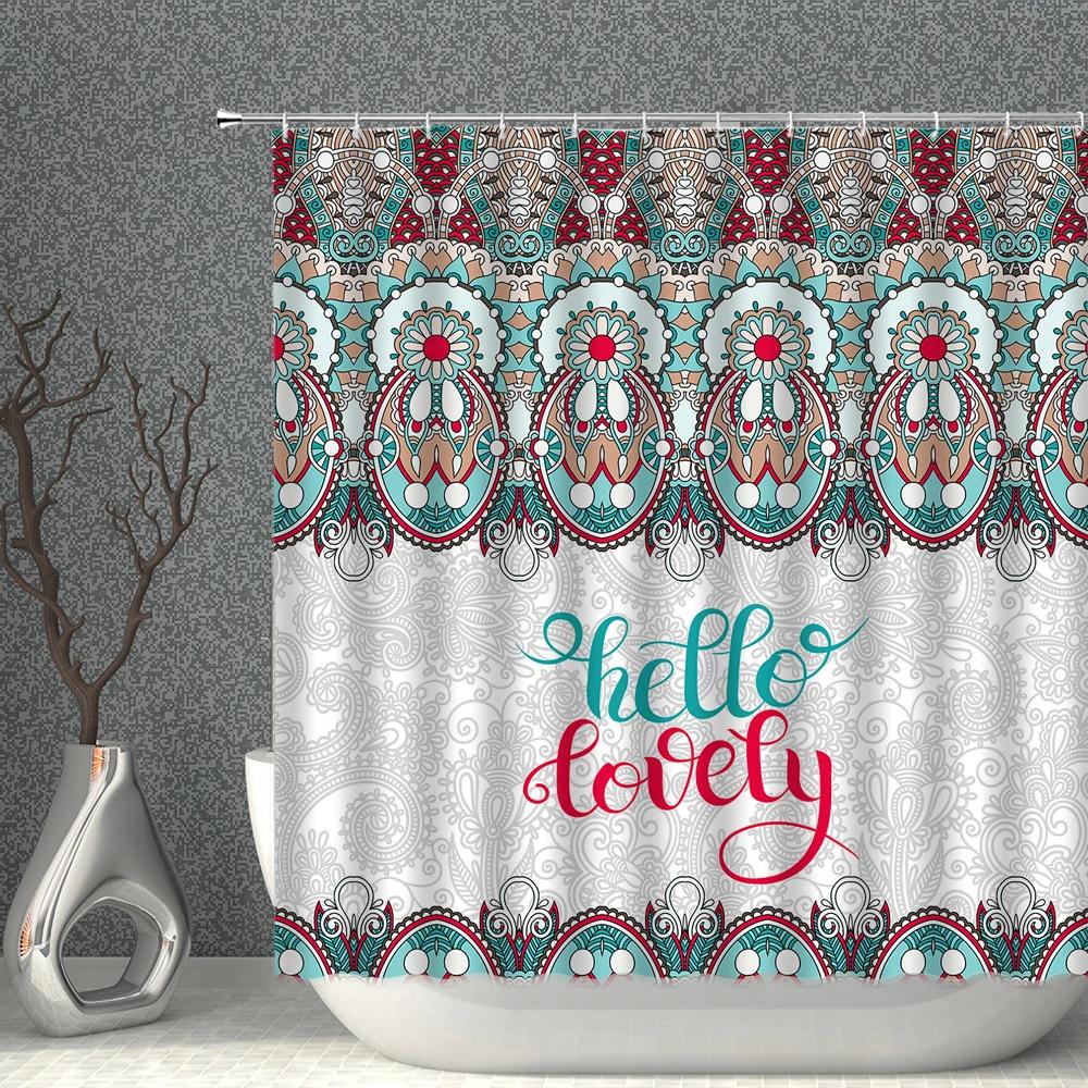 Bohemian Shower Curtains Waterproof Cloth Colorful Datura Flower Leaves Print Bath Curtain Set Multi-size Bathroom Screen Decor