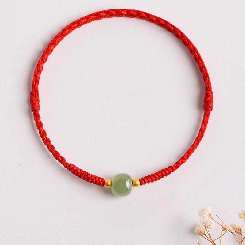 Bracelet Hetian Jade Red Rope Women's New Ashore Transfer Beads Good Luck Red Hand Rope for Girlfriend Gift