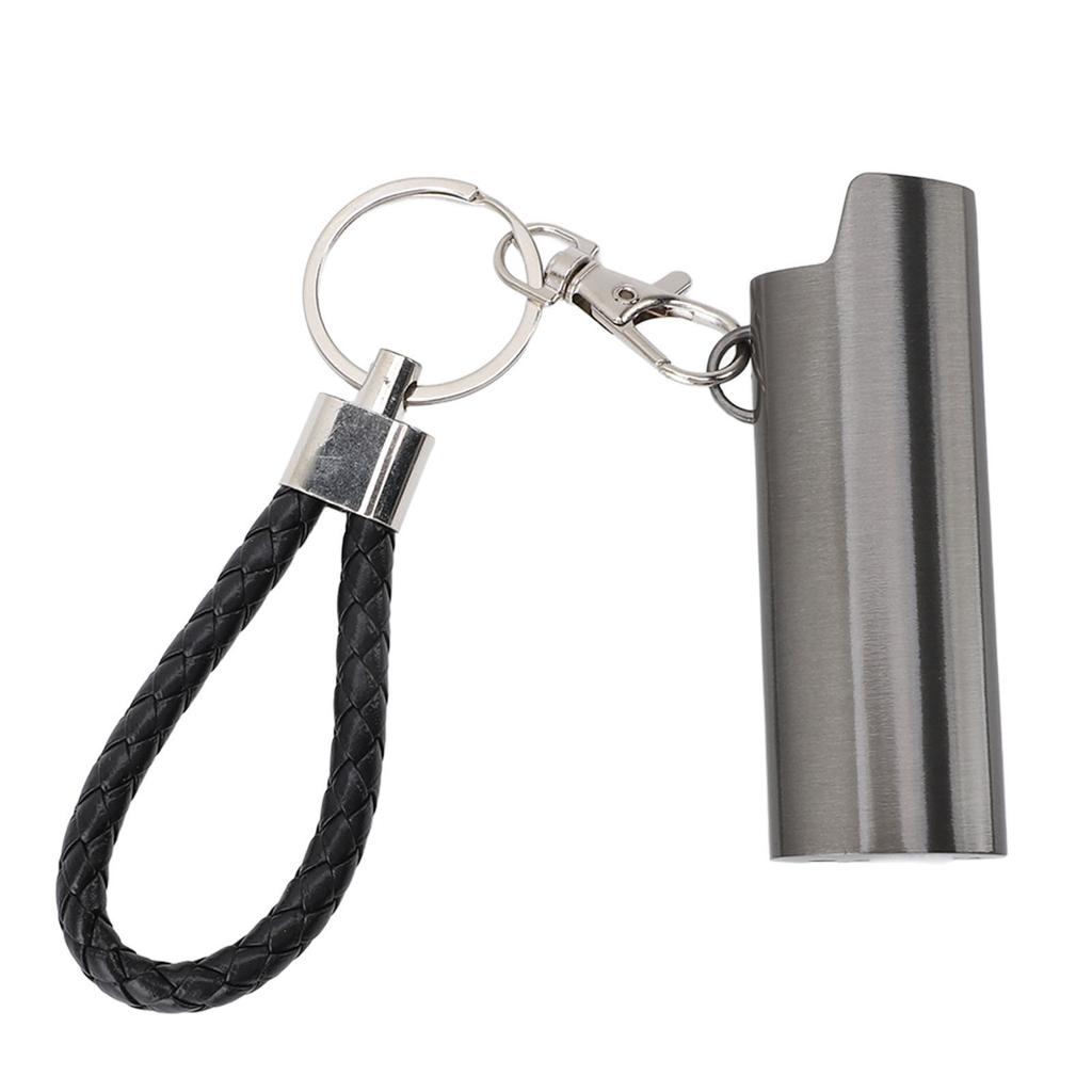 Lighter Holder Keychain with Spring Clip Aluminum Alloy Portable Lighter Case Sleeve Keychain for Outdoor Grey