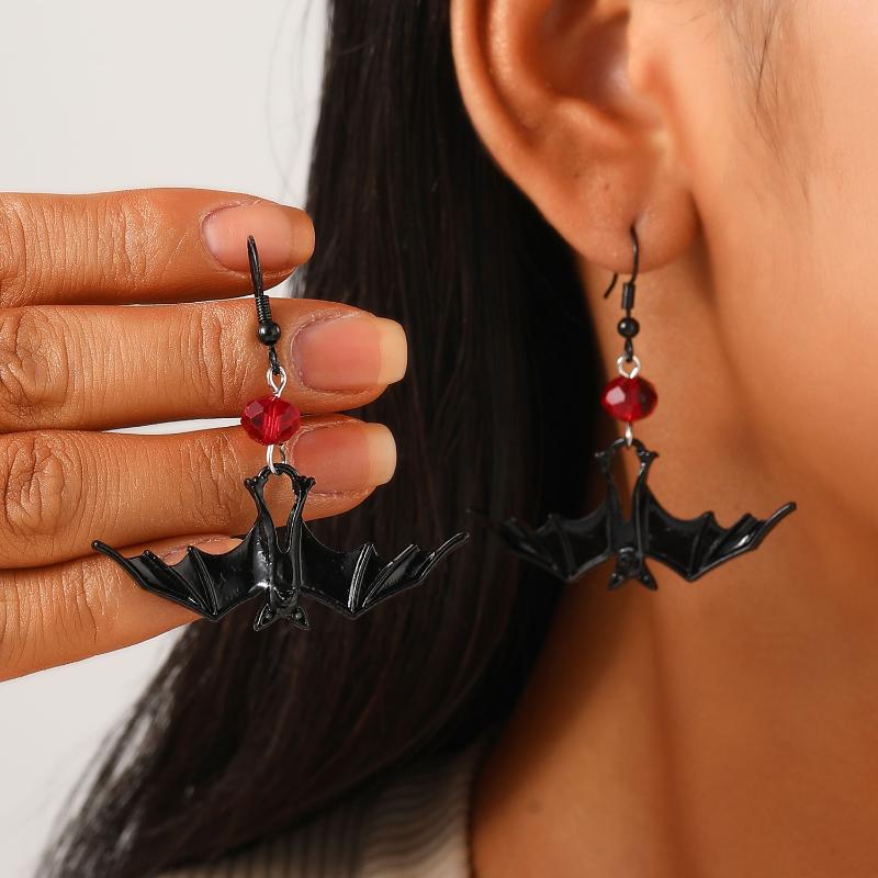 Gothic Vampire Bat Earrings For Women Vintage Red Water Drop Pendant Earring Halloween Pagan Witch Ear Jewelry Gift