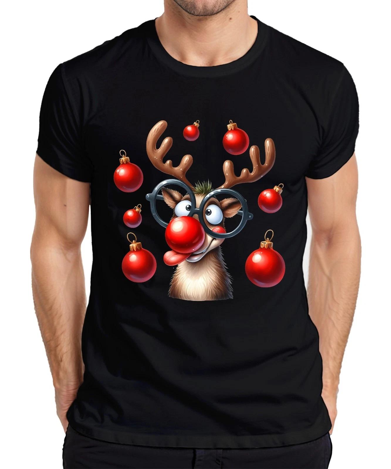 Funny Reindeer Rudolph Red Nose Glasses Christmas Baubles Mens T-Shirt- 3XL