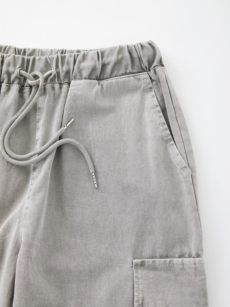 IKALOOK Pigment Washed Elastic Waist Cargo Pants Dpt105