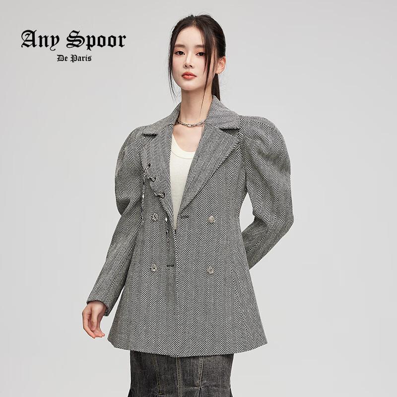 

ANY SPOOR Women s Striped Merino Wool Blend Mid-Length Coat S