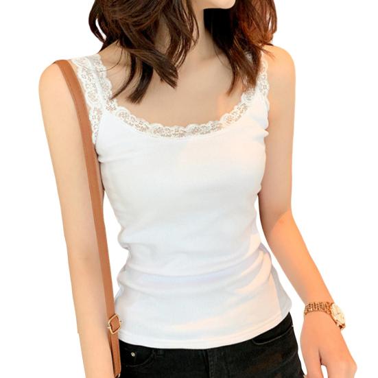 Women's Lace Trim Tunic Tank Top Spaghetti Strap Sleeveless Cami Top Summer Crew Neck Camisoles