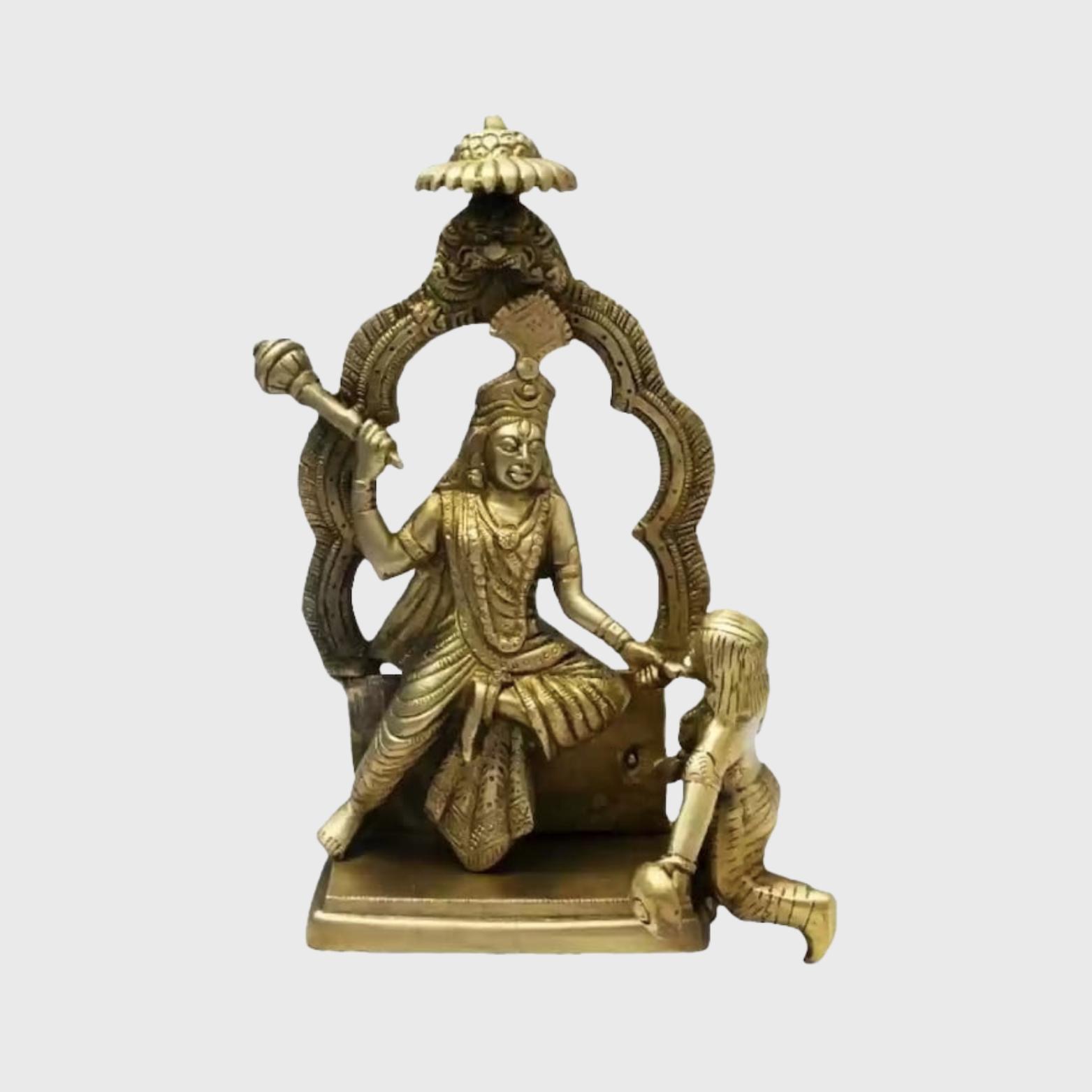

Pure Brass Made Baglamukhi Mata Puja Idol, Religious Statue, Gold Color - 16 Cm