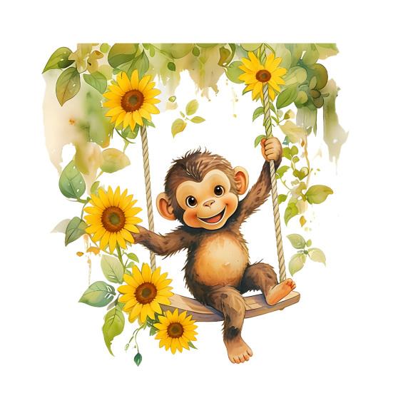 Wall Stickers Monkey on The Swing Shape Self-Adhesive Waterproof Wall