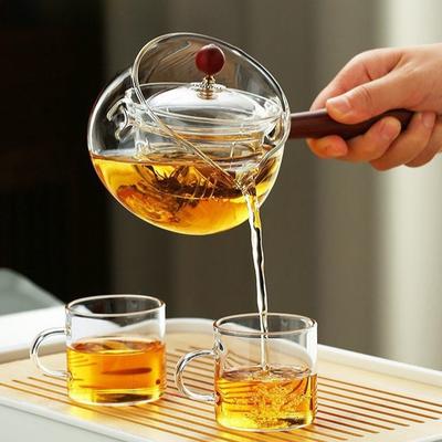 Rotating Side Handle Teapot Effortless Brewing for Orange Pu'erh Heat Resistant Borosilicate Glass Pot 360° Swivel Design